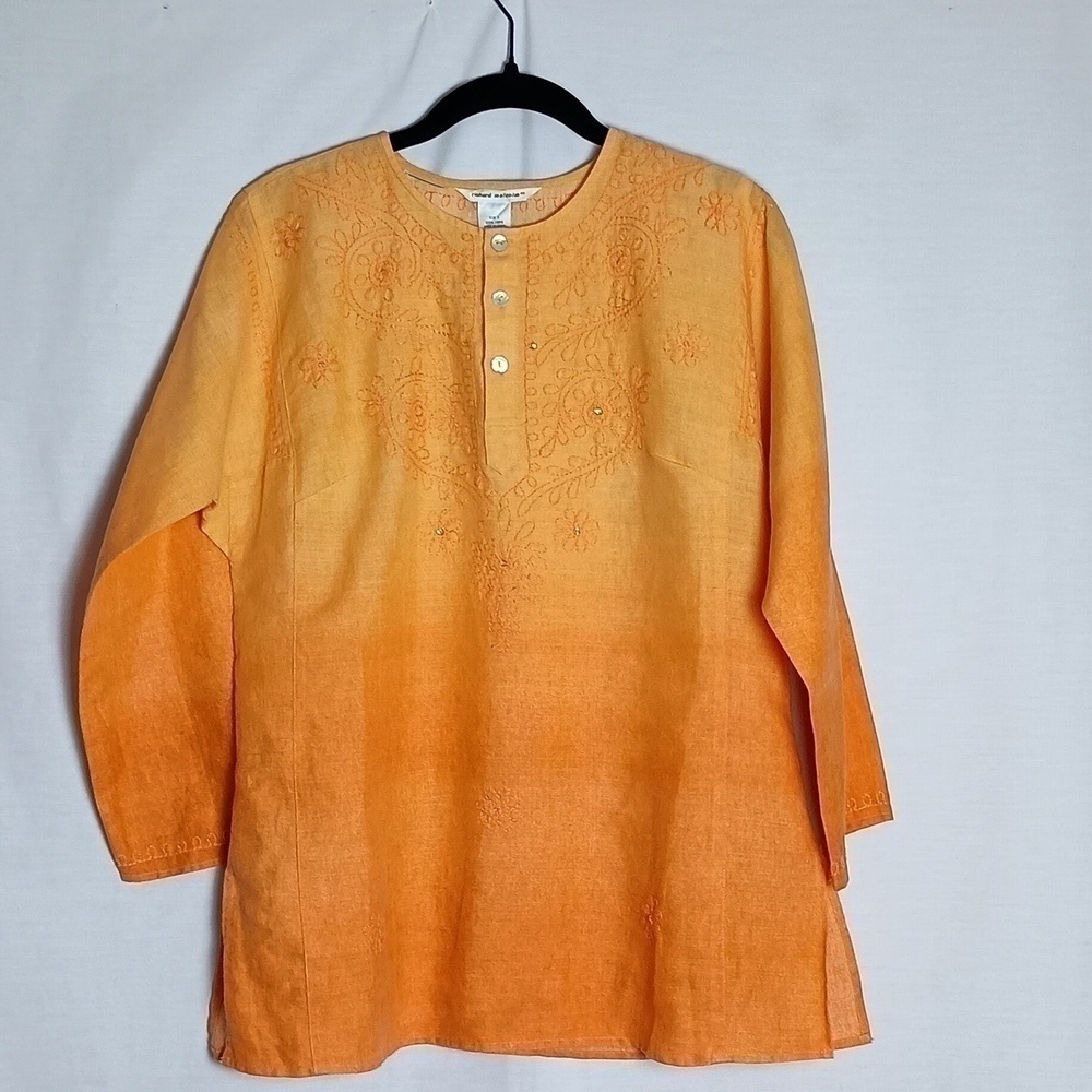 Richard Malcolm 100% Linen Orange Ombre Women's Tunic Top size Small